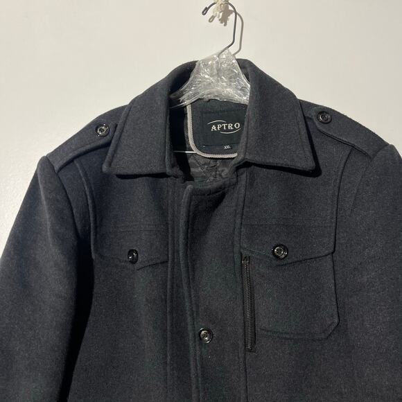 APTRO Gray 100% Wool Outerwear Peacoat Jacket Multi Pocket Men’s Size XXL - Picture 2 of 8